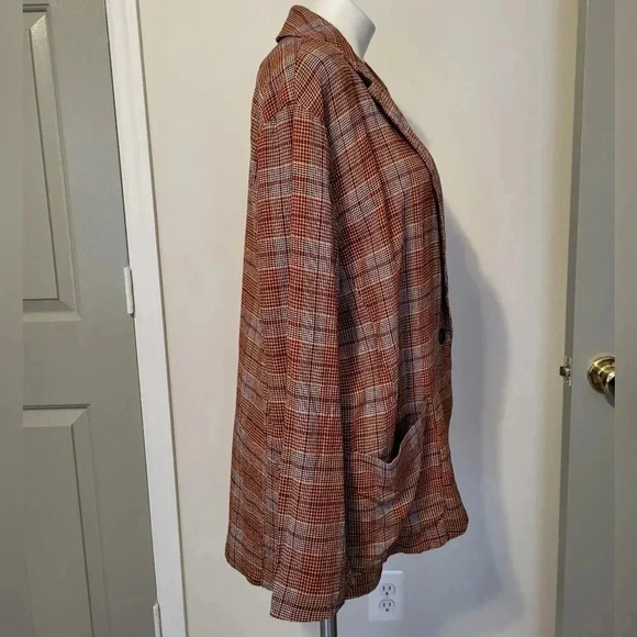 Free People Simply Plaid Linen Blend Oversized One Button Slouchy Blazer(S) - Picture 6 of 12